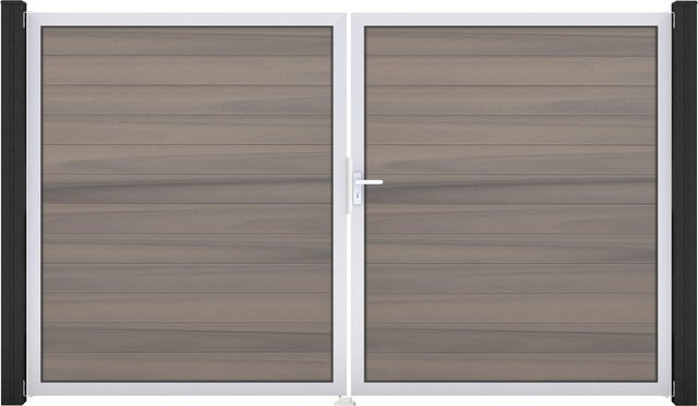 GroJa Solid Steckzaun Tor DIN Rechts EV1 Bi-Color co-extrudiert in Sand/Multicolor, 2-flügelig aus Aluminium und BPC - Bild 1