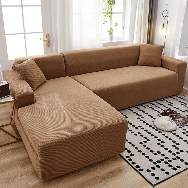 Elastischer Sofabezug von Yiran Furniture für Ecksofas in L-Form, braun, bedruckt und rutschfest, Breite: 145-185 cm - Bild 1