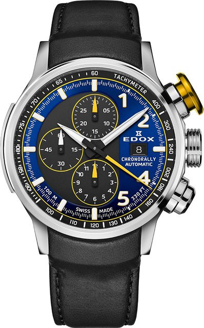 Edox Chronorally Automatik Herrenuhr, Edelstahl, 45 mm, Blau, 10 ATM - Bild 1