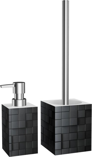 SANILO Badezimmer Set Cube mit Seifenspender und WC Bürste aus Edelstahl in Schwarz, B/T/H: 17,0 x 7,0 x 17,0 cm - Bild 1