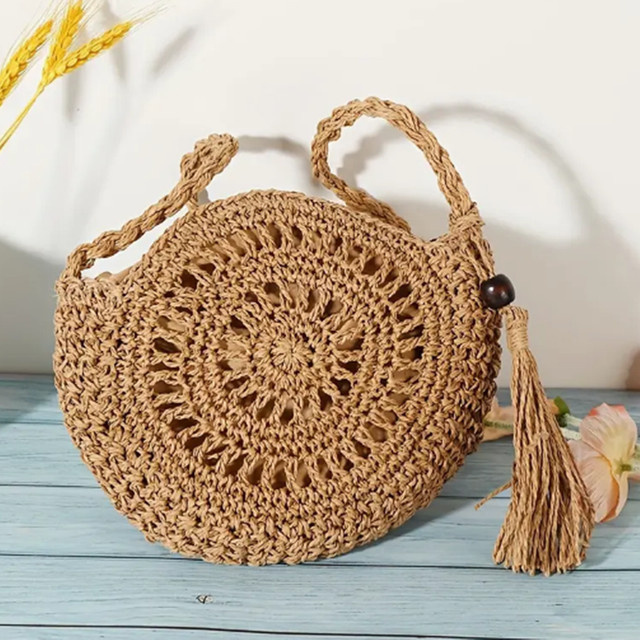 Yogodlns Umhängetasche Stroh, Kleine Runde Tasche, Damen - Bild 1