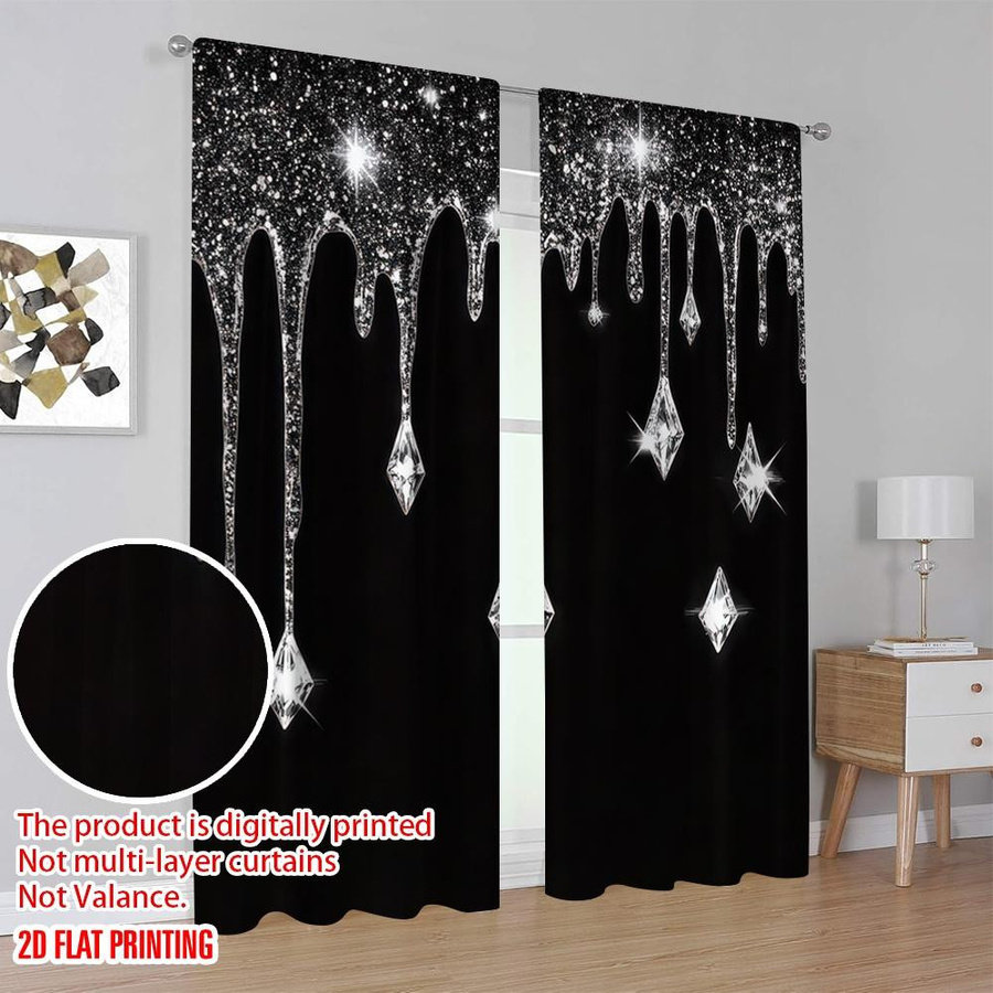 Tonnika Chen Vorhang Set mit glänzenden silbernen Wassertropfen in Silber, blickdicht, Polyester, Breite: 100 cm, Höhe: 70 cm - Bild 2