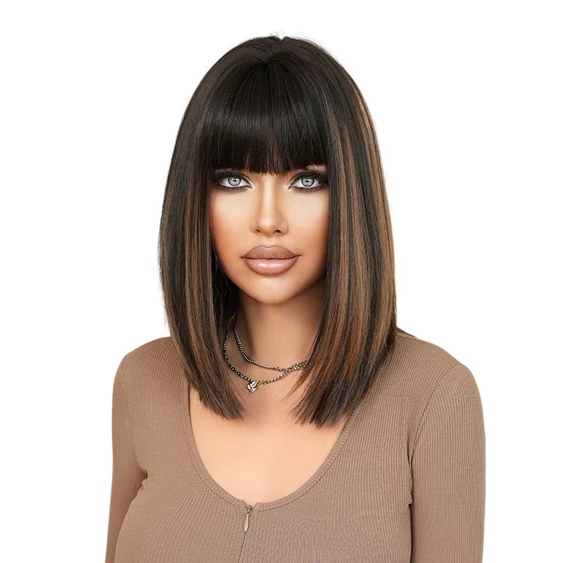 7JHH WIGS Perücke, schulterlang, schwarz mit goldenen Highlights, Damen - Bild 4