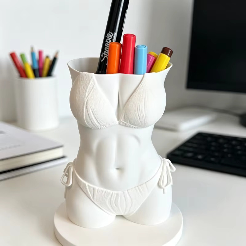 DIY 3D Relief Badeanzug-Figur Stifthalter in Weiß als minimalistischer Schreibtisch-Organizer aus Kunststoff - Bild 3
