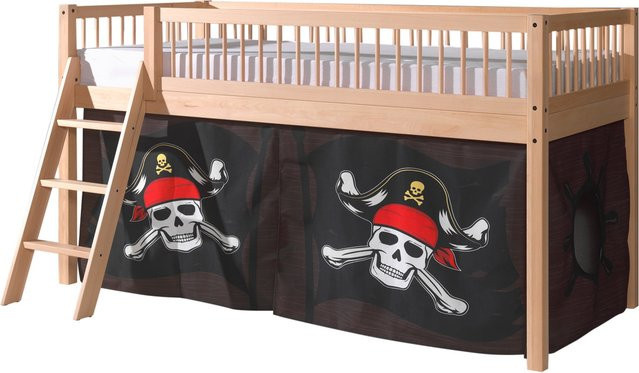 FAGUS halbhohes Kinderbett aus Buche massiv natur inklusive Lattenrost und Textilset Caribian Pirate, B/T/H: 90 x 200 cm - Bild 1