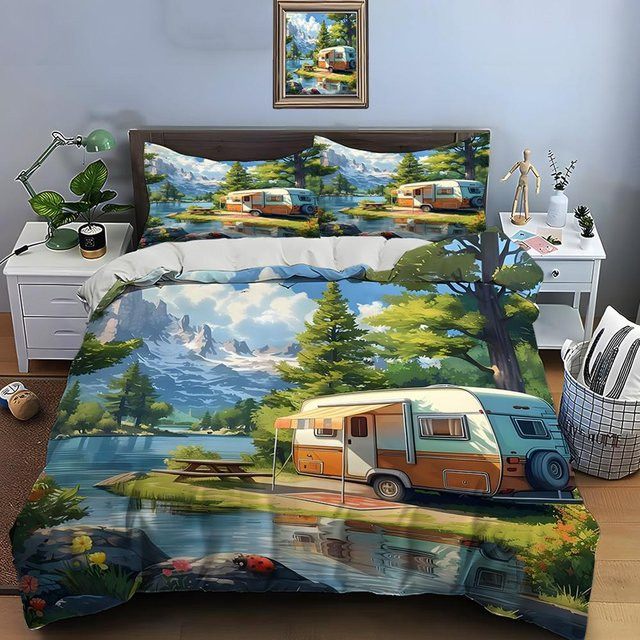 Lodestar Bettwäsche-Set mit Outdoor-Camping-Print, Mehrfarbig, Material Mikrofaser Polyester, B/H: 135 x 200 cm - Bild 1