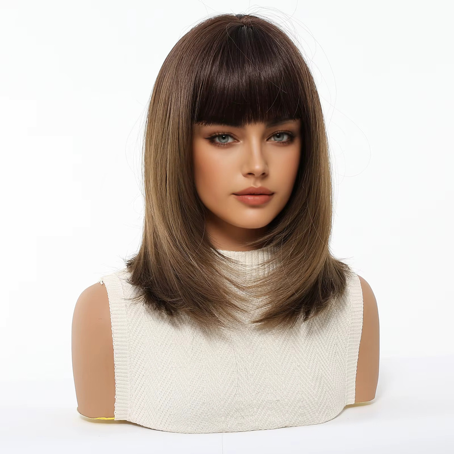 EASIHAIR Perücke, Ombre Braun, synthetisch, mittellang, gerade, mit Pony, Damen - Bild 2