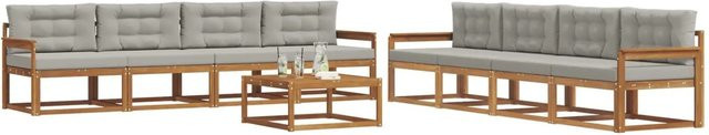vidaXL Outdoor-Sofagarnitur in L-Form aus Akazienholz mit Kissen, 9-teiliges Set, Grau und Natur - Bild 1
