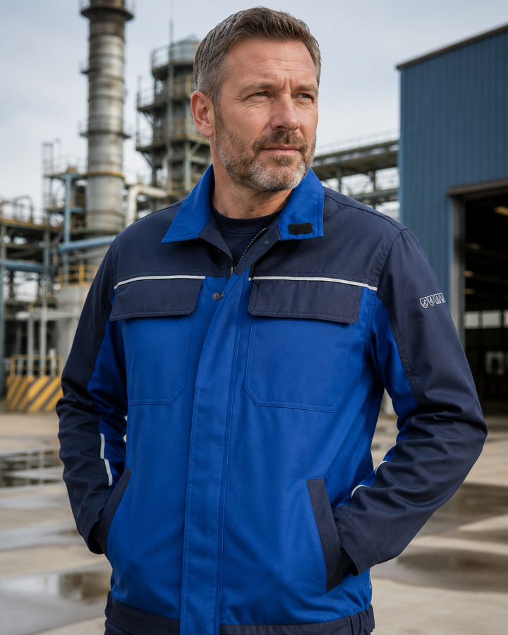 Helmut Feldmann Multinorm Bundjacke James in Blau aus Baumwolle mit Zertifizierungen nach EN ISO 11611, 11612, 1149-5, 13034, 61482-2 und EN ISO 13688 - Bild 1