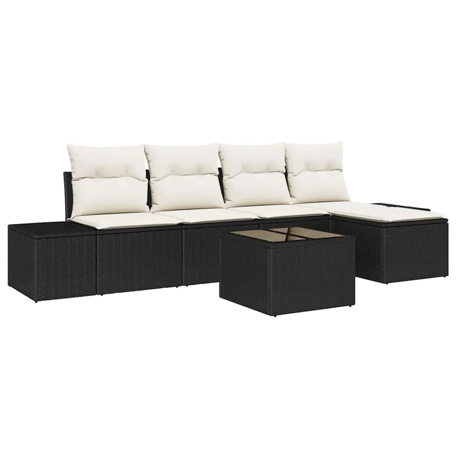 vidaXL 6-teilige Garten-Sofa-Gruppe aus Poly-Rattan in Braun mit Kissen und Ottoman für Garten, Balkon oder Terrasse - Bild 2