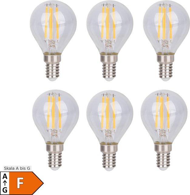 Näve DAFFY 6er-Set E14 LED Filament Leuchtmittel, warmweiß, transparent, Höhe: 7,8 cm - Bild 1