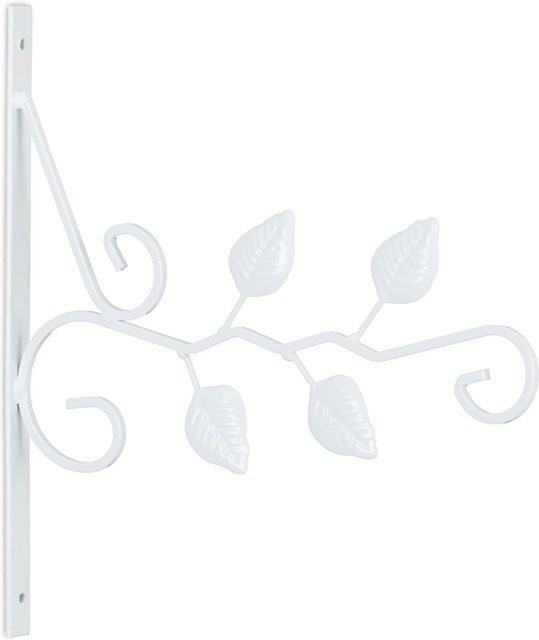 Relaxdays Blumenampelhaken aus Eisen in Weiß mit Blättermotiven im Landhausstil, 2er Set, B/H/T: 30 x 29,5 x 2 cm - Bild 1