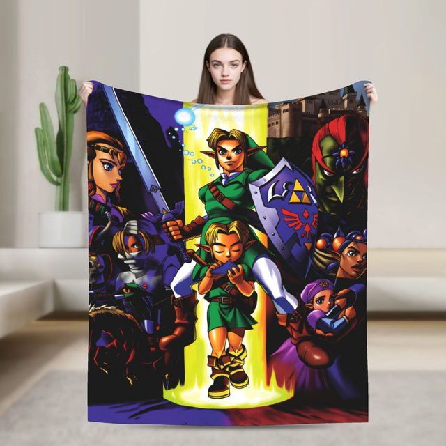 Potdemiel Link Cartoon Z-Zelda Kuscheldecke aus Flanell, weiche Plüschdecke in Mehrfarbig für Sofa und Bett - Bild 1