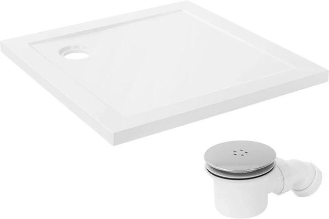 LuxeBath Duschwanne aus Mineralguss Eckig Weiß B/T: 80 x 80 cm inklusive Ablaufgarnitur und Siphon - Bild 1