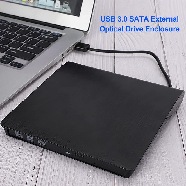 VODOOL Externes Optisches Laufwerksgehäuse für DVD und CD, USB 3.0, 5Gbps, Schwarz, 12,7mm - Bild 1