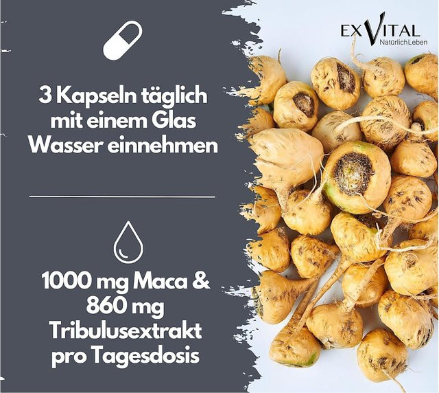 EXVital Maca 1000 Plus Tribulus, 90 Kapseln - Bild 1