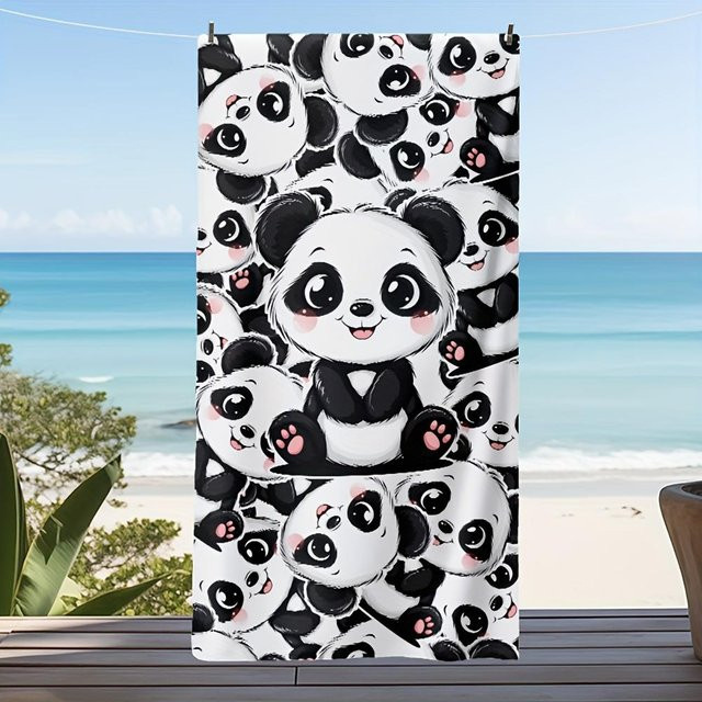 JMG Household Supplies Strandtuch mit Panda-Muster, weiß, schnelltrocknend aus Mikrofaser, B/H: 40 x 60 cm - Bild 1