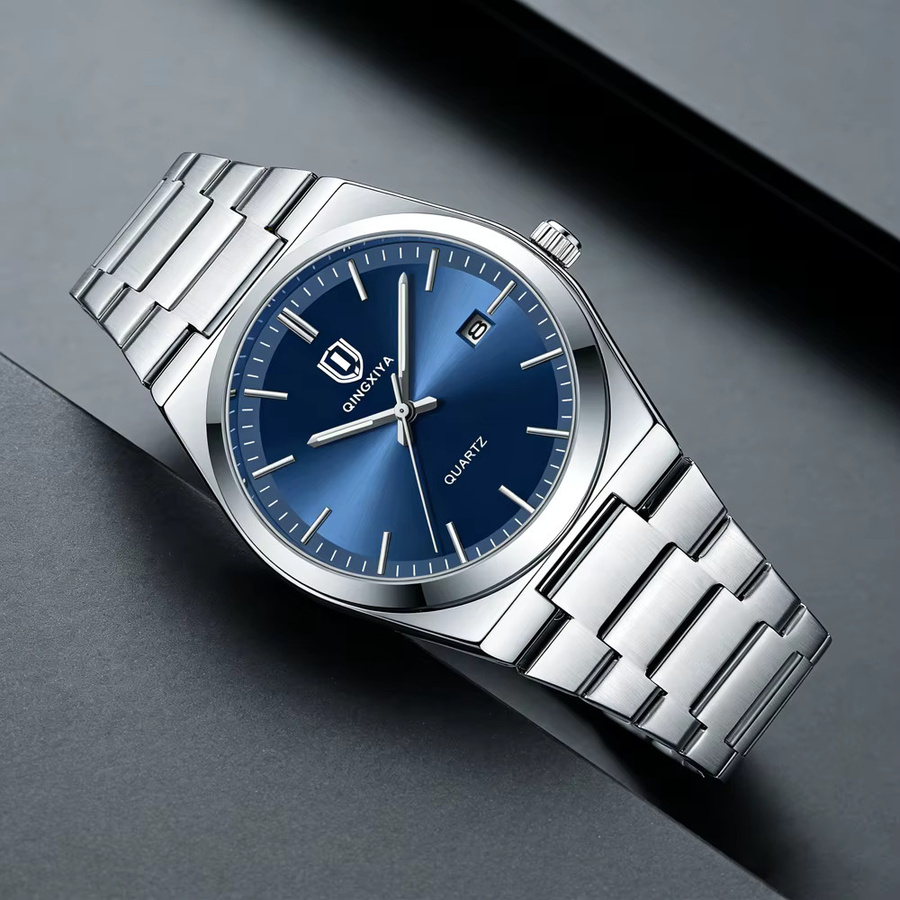 QINGXIYA Armbanduhr Quarz, Edelstahl, Blau, Herren - Bild 4