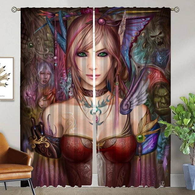 2er-Set Verdunklungsvorhänge mit Elfendesign für Wohnzimmer und Schlafzimmer, halbtransparent, Mehrfarbig, Breite: 50 cm, Höhe: 70 cm - Bild 1