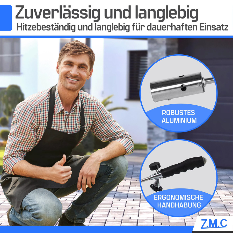ZMC Unkrautbrenner 2,5 kW mit Piezo-Zündung und Abflammgerät in Silber, geeignet für Garten und Hof, verwendbar mit 227g Gaskartuschen - Bild 4