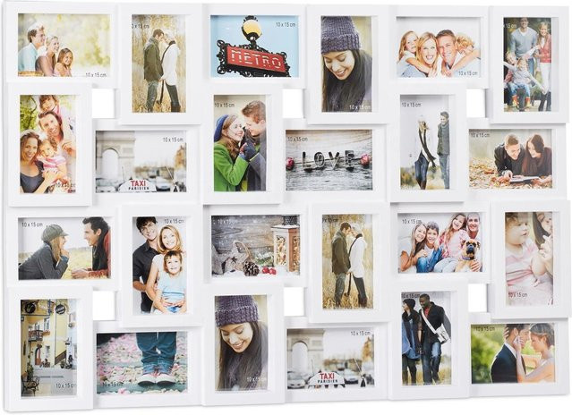 Relaxdays Bilderrahmen Collage Weiß für 24 Fotos in Galerie-Optik, B/H/T: 57 x 86 x 3 cm - Bild 1