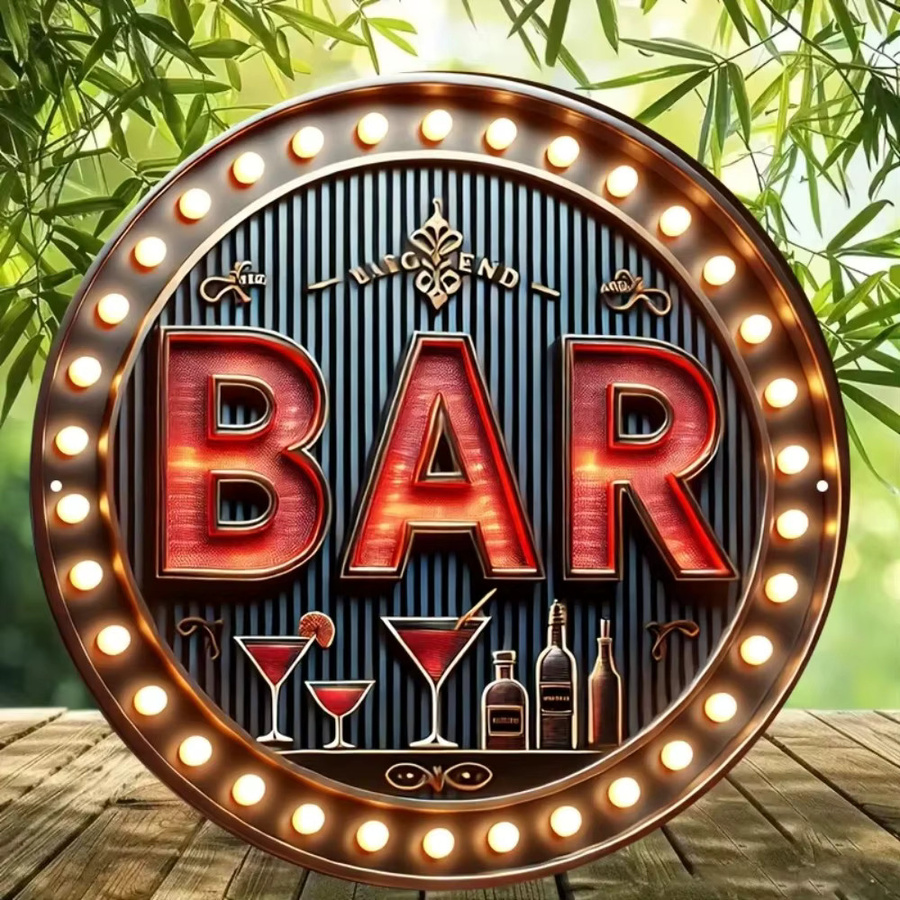 HELLOYOUNG AceBar Neon LED Wandschild, Retro Aluminium-Plakette in Rot und Gold, runde Metall-Deko für Pub und Hausbar, Durchmesser: 20,32 cm - Bild 3