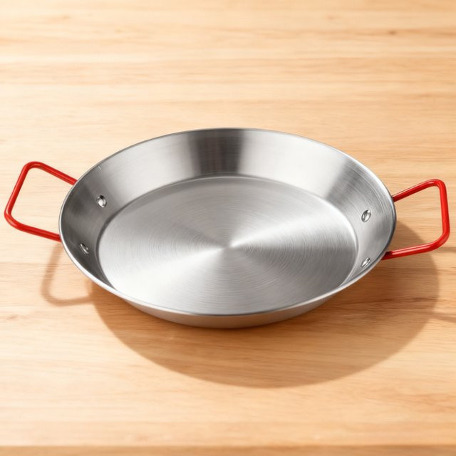 FEB.WIND Meeresfrüchte-Topf aus Edelstahl in Silber und Rot, Paella-Pfanne und Servierplatte für Camping und Küche - Bild 1