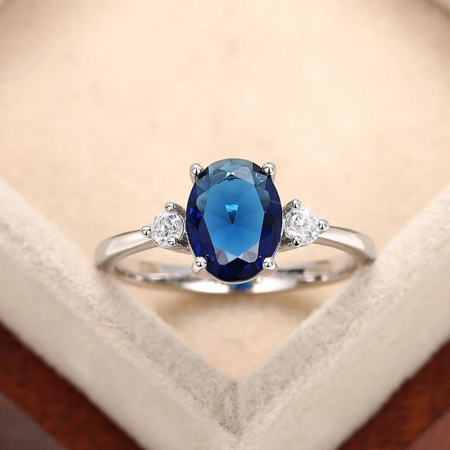 Huitan Eheringe, Silber, blaue Zirkonia, Damen - Bild 1