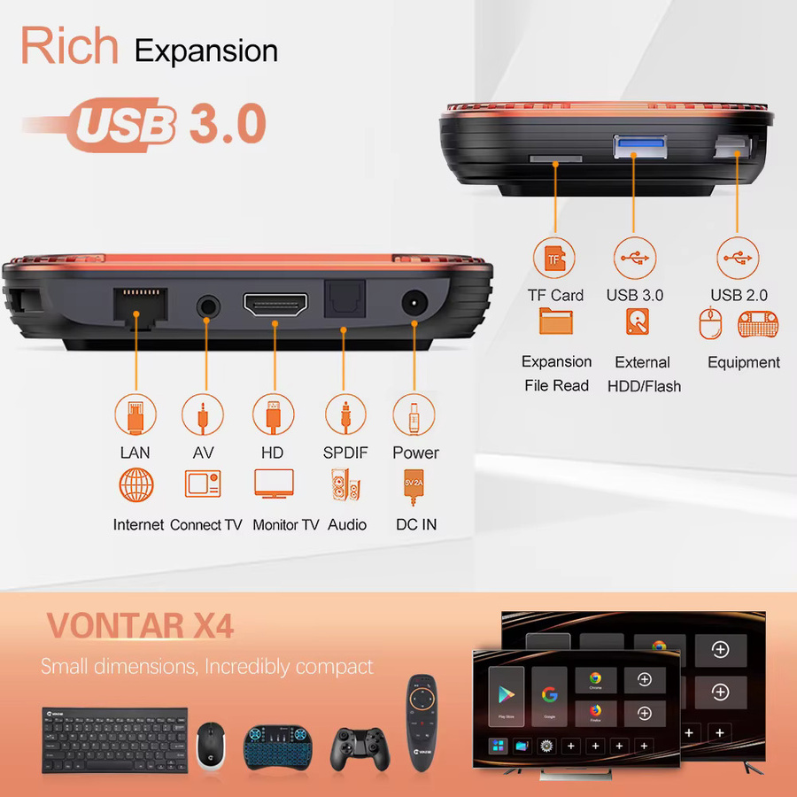 VONTAR X4 Smart TV Box Android 11 Media Streamer mit 4K UHD, Wi-Fi und Bluetooth in Schwarz - Bild 4