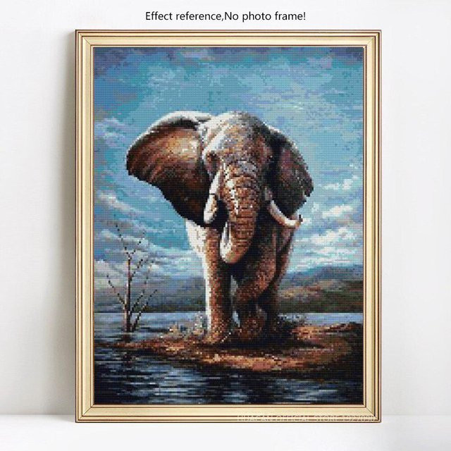 FIYO 5D Diamantmalerei Elefant als Kreuzstich-Stickerei in Grau, B/H: 30 x 20 cm - Bild 1