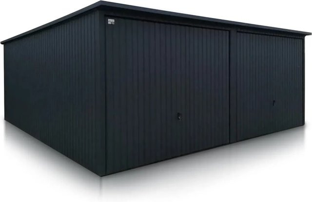Liderstal Doppelgarage Premium aus Trapezprofilblech mit Pultdach und Schwingtor in Graphit, B/T/H: 600 x 500 cm - Bild 1