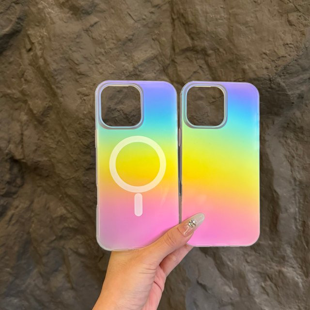 Magnetische MagSafe Hard Cover Schutzhülle für Apple iPhone 17 16 15 14 13 Pro Max mit Regenbogen Farbverlauf und kabellosem Laden, Multicolour - Bild 1