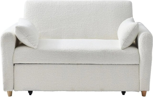 Vente-unique Schlafsofa Ayla in Weiß mit Bouclé-Stoff, Breite: 140 cm - Bild 1