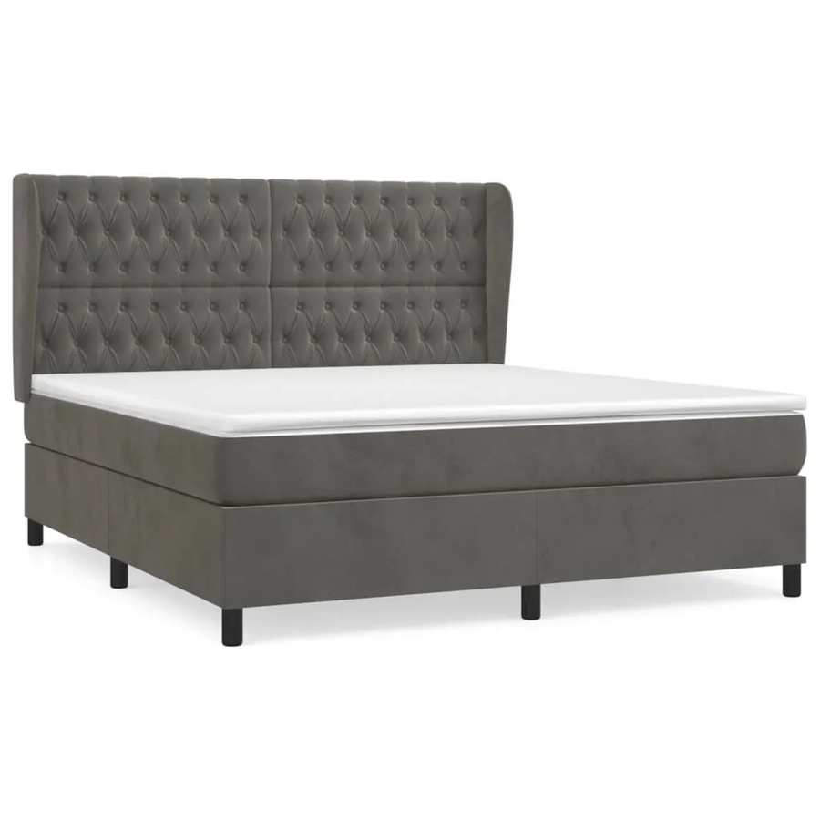 vidaXL Boxspringbett mit Matratze in Dunkelgrau aus Samt, Hybrid-Modell mit Taschenfederkern, B/T: 160 x 200 cm - Bild 2