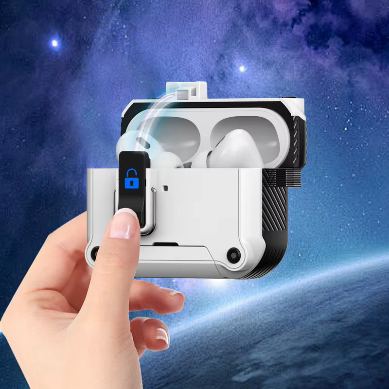 Schutzhülle für Apple AirPods 4 und AirPods Pro 3 mit Telefonhalterung und magnetischer Sicherheitsschnalle aus TPU und PC, Farbe: Weiß - Bild 2