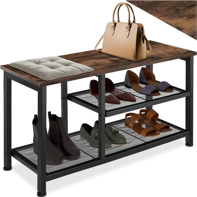 tectake Schuhregal Taunton Industrial Style aus Stahl und MDF, Schwarz, B/T/H: 80 x 30 x 45,5 cm - Bild 1