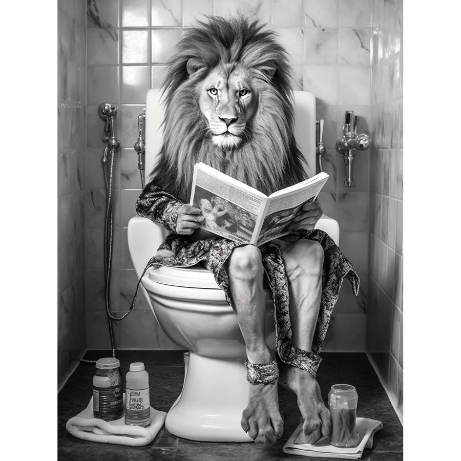 Art Universe Glasbild Lion's Restroom Modernes Wandbild mit Tiermotiv, Breite: 60 cm, Höhe: 80 cm - Bild 2
