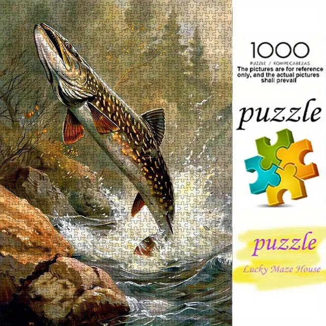 AZNM DIY-Papierpuzzle springender Bassfisch, 1.000 Teile - Bild 1