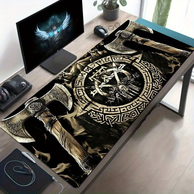 Mauspad mit Wikinger-Kunst und Runenmuster in Multicolor für Büro, Laptop und Gaming - Bild 1