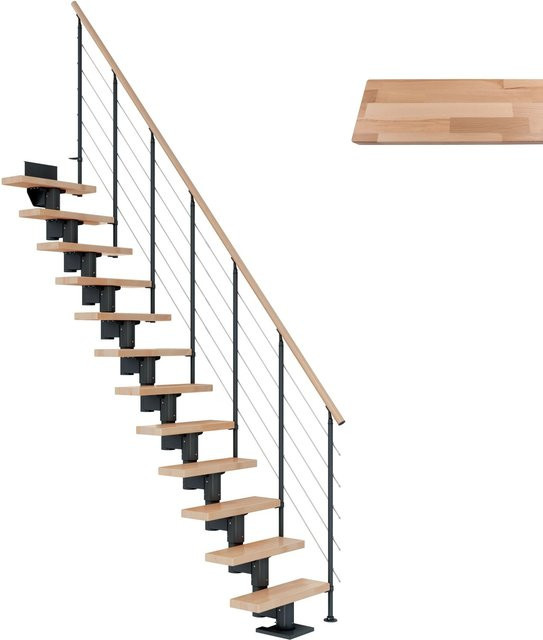 Dolle Mittelholmtreppe Dublin aus Buche in Anthrazit, gerade mit 11 Stufen für eine Raumhöhe bis 270 cm, Breite: 75 cm - Bild 1