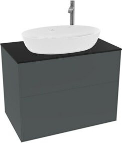 V&B Waschtischunterschrank Finion mit Wandbeleuchtung, Farbe Blau lackiert, B: 80 cm, T: 50,1 cm - Bild 1
