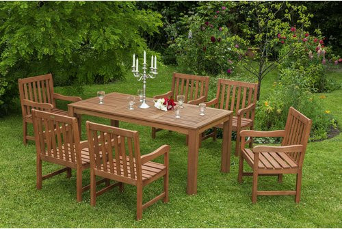 Merxx Gartenmöbelgruppe Santos aus Eukalyptusholz, 7-teilig, beige/braun - Bild 1