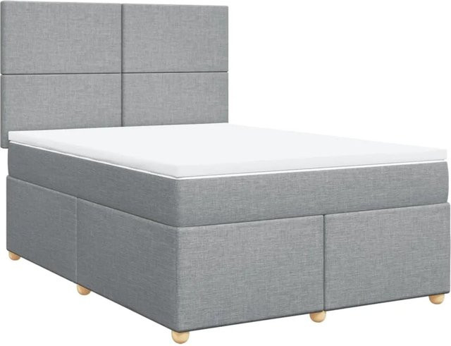 vidaXL Boxspringbett mit Matratze Hybrid-Design in Hellgrau, B/T/H: 140 x 190 cm - Bild 1