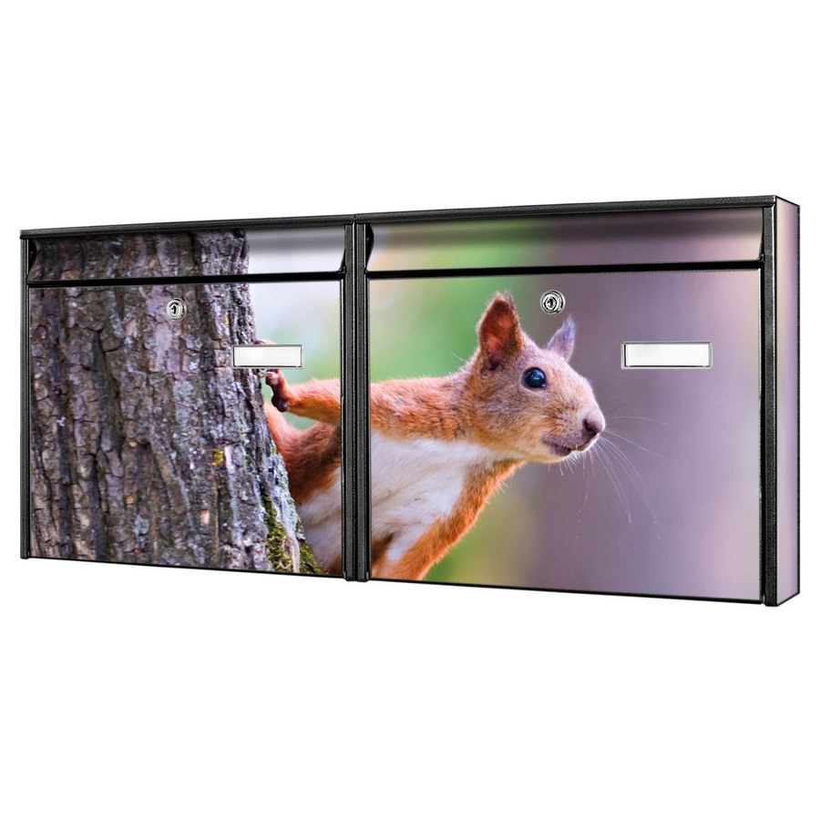 banjado Burg Wächter Doppelbriefkastenanlage mit Eichhörnchen-Motiv in Schwarz, flexibel erweiterbar und personalisierbar - Bild 1