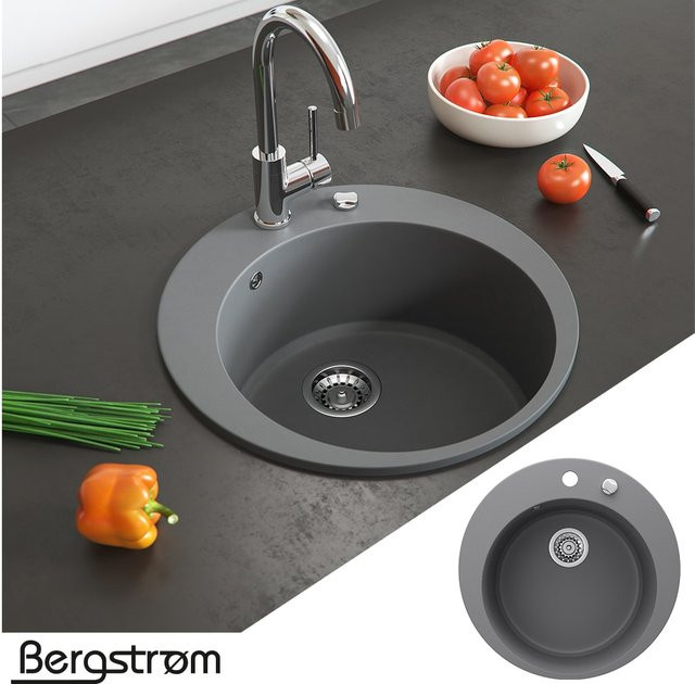 Bergström Granit-Einbauspüle in Grau inklusive Drehexcenter und Siphon - Bild 1