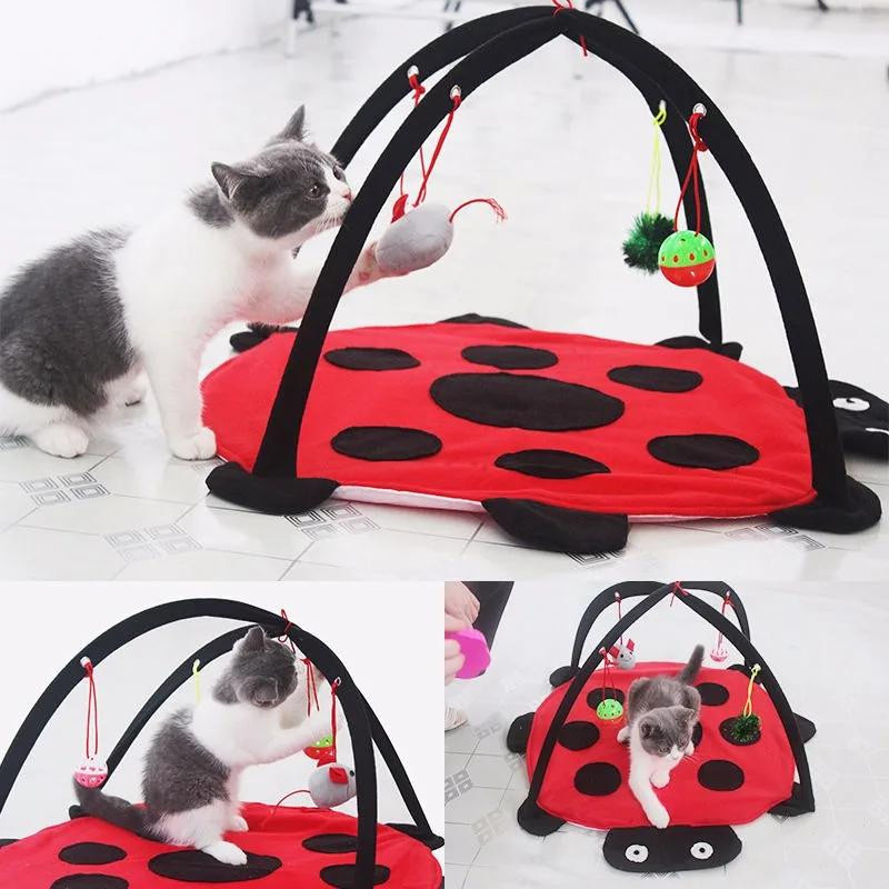 Yiran Furniture Katzenhängematte aus Baumwolle und Korallen-Fleece mit Spielanhängern für Katzen und Hunde - Bild 5