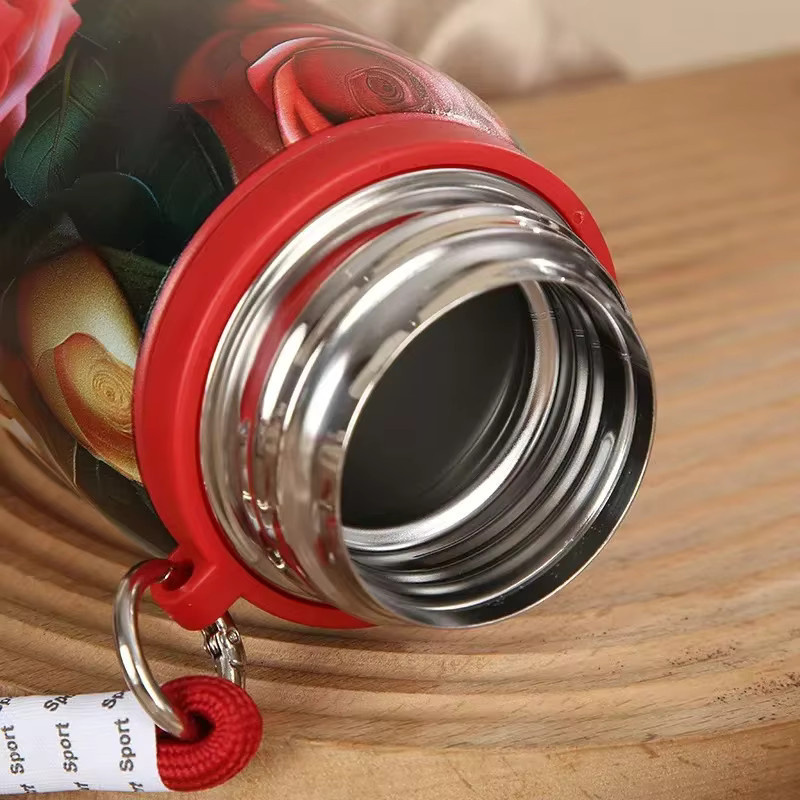 Edelstahl Isolierbecher mit Retro-Rosenmuster in Grün und Multicolour, tragbarer Thermo-Becher mit großem Fassungsvermögen für das Auto - Bild 4