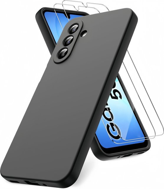 Stoßfeste Schutzhülle aus Flüssigsilikon für Samsung Galaxy A57 A37 A17 A56 in Schwarz inklusive 2 Displayschutzfolien - Bild 1