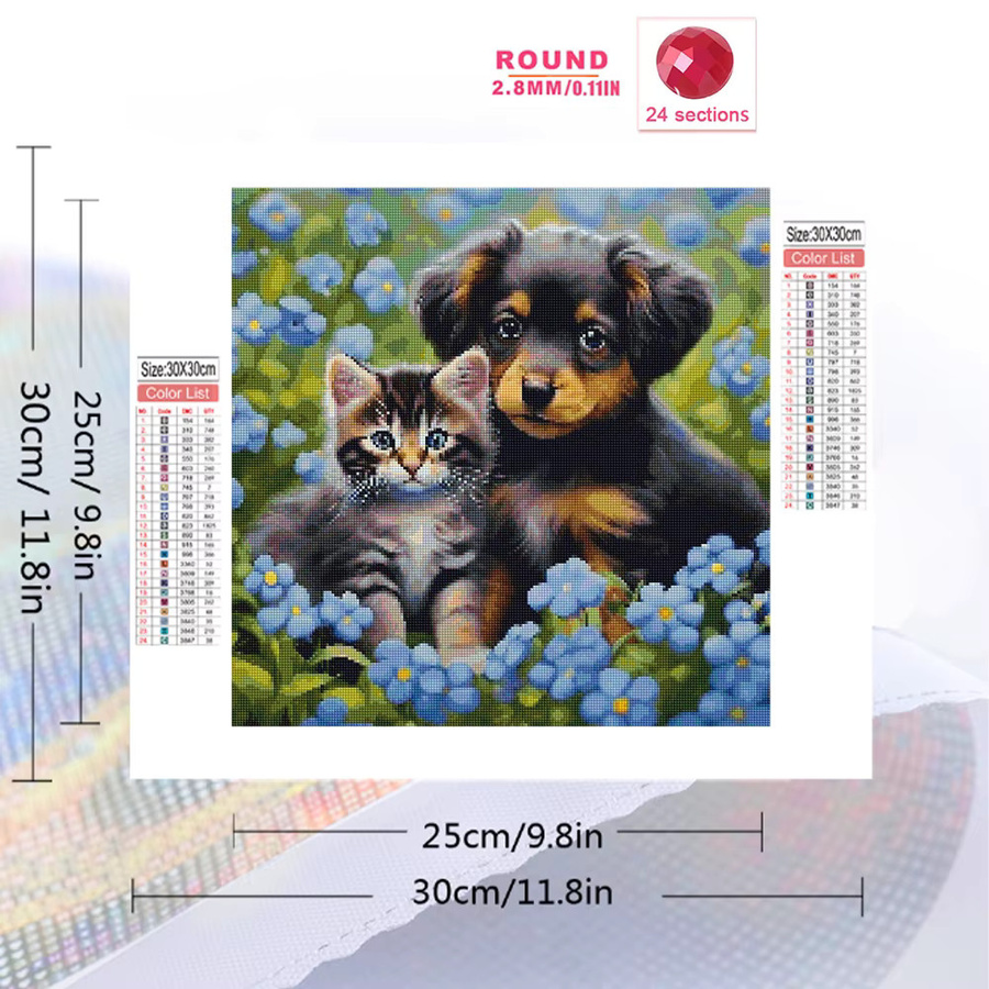 EverShine 5D DIY Diamantstickerei Set mit Hund und Katze, Mosaik-Bastelset in Mehrfarbig, B/H: 20 x 20 cm - Bild 2