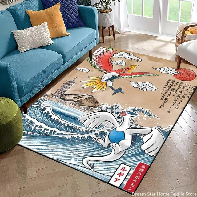 Japanischer Anime Pokemon Charizard Retro Teppich aus Polyester, rutschfest und waschbar, Mehrfarbig, B: 220 cm, T: 150 cm - Bild 1